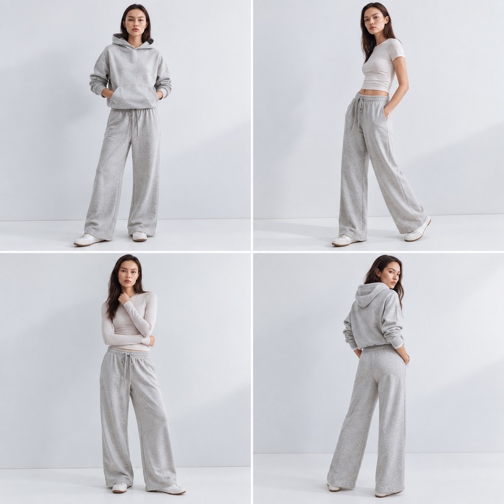 H&M Sweatpants Womens S Gray Cotton Blend Wide Leg Drawstring Lounge Pants